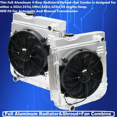 4 Row Radiator&Shroud Fan For Ford Mustang 302351390 428429 Engines 1965 1966 • $247