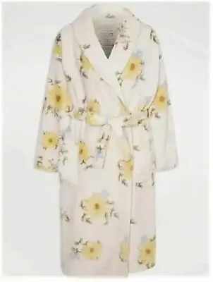 GEORGE Size Large (16-18) Cream Sunflower Fleece Dressing Gown COSY & WARM BNWT • £19.99