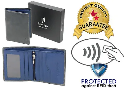 StarHide RFID Blocking Slim Bifold Real Leather Zip Coin Pocket Wallet 1155 • £16.95