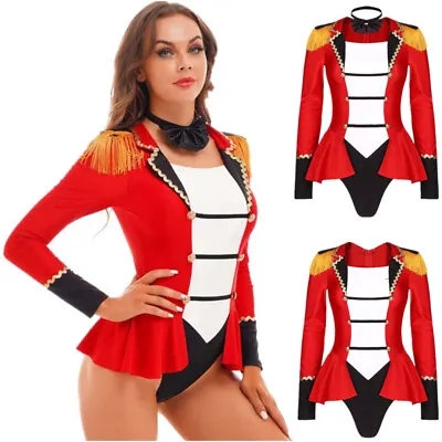 US Womens Circus Ringmaster Costume Halloween Outfit Long Sleeve Tassel Bodysuit • $19.79