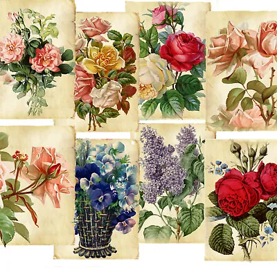 £2.99 • Buy 9 Card Toppers Victorian Flowers Floral Card Making, Floral Tags, Scrapbook,Rose