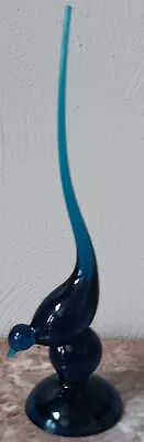 Viking Glass Epic Long Tail Bird - Vintage MCM - Bluenique Blue • $109.99