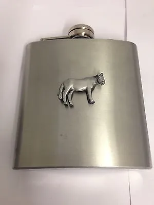 Standing Horse SB-E63 Pewter Emblem On A 6oz Stainless Steel Hip Flask • £17.95