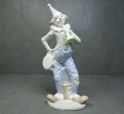 Vintage Porcelain Ceramic Clown Figurine Playing Horn And Tambourine 11 1/2  • $29.95