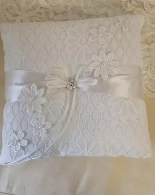 Ivory Wedding Ring Pillow Cushion Ring Bearer Pillow 21x21CM • £15.99