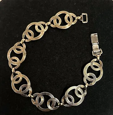 Vintage Symmetalic Sterling Silver + 14k Gold Celtic Knot Art Deco Link Bracelet • $78