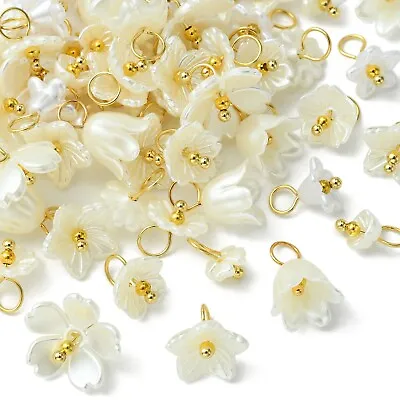 80x Plastic Imitation Pearl Flower Dangle Charms Pendants For DIY Jewelry Making • $8.19