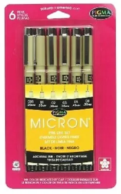 Sakura MICRON Pens 6 Pc ALL BLACK Various Point Sizes #30062 005 01 02 03 05 08 • $10.50