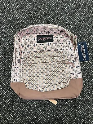 Pink JanSport Superbreak Backpack Regular Size Pink Black Label Boho Block Print • £28.49