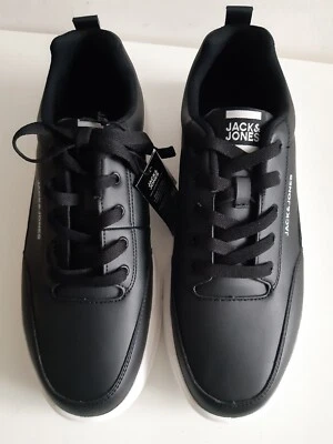 £34.99 • Buy Jack Jones Mens Black Faux Leather Trainers Shoes Size 11 BNWT