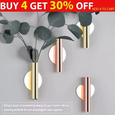 £2.59 • Buy Stylish Wall Hanging Vase Gold Flowers Holder Punch-free DIY Home Decorations UK