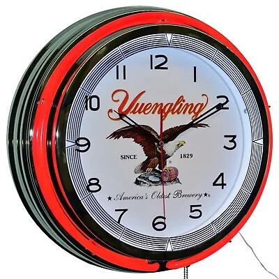 19  Yuengling * America's Oldest Brewery * Double Neon Clock Man Cave Bar (Red) • $174.95