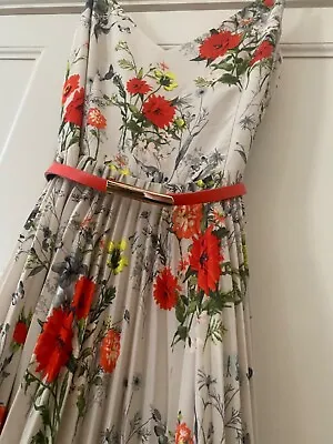 Oasis Women's Dress Size 8 Floral & Butterflies Print. Worn Once. With Slim Belt • £14.99