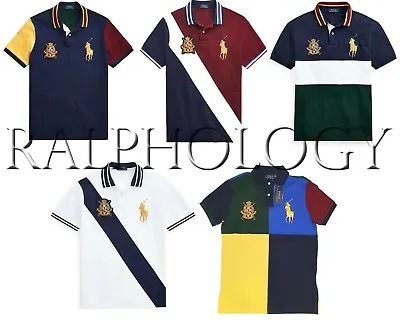 Polo Ralph Lauren Mens Custom Slim Fit Big Pony Gold Crest Block Mesh Polo Shirt • $150