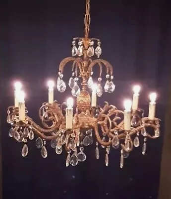 26 W Vintage Brass 8 Arm Spanish Crystal French Pineapple Light  Chandelier • $850