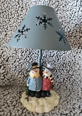 Yankee Candle Snowman Couple Tea Light Lamp Winter Snow Blue 8 Inches • £9.30