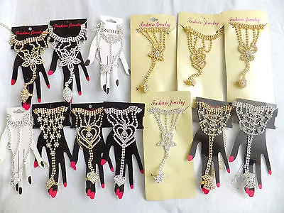 £6.99 • Buy Indian Diamante Hand Bracelet/ Jewellery With 1 Finger Ring Silver And Gold Tone