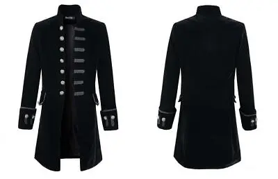 DarcChic Mens Velvet Goth Steampunk Victorian Frock Coat Small Black  • $97.65