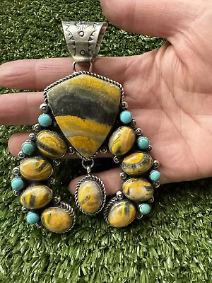 Navajo Sterling Silver Turquoise  Bumble Bee Jasper  Pendant KY • £554.26