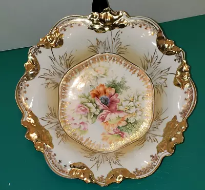 Antique Rs Prussia  Porcelain Bowlfloral & Heavy Gold 10 1/2  • $69.99