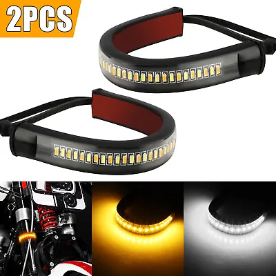 2X Switchback Motorcycle Flowing LED Fork Turn Signal Light Strips Amber White • $8.98