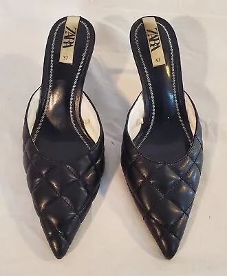 Zara Black Quilted Pumps Heels Shoes 7/EU 37 • $24.98