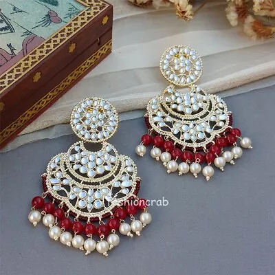 Indian Bollywood Style Maroon Kundan Earrings For Party • $12.95