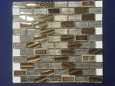 NY21 Silver/Brown Glass/Marble Rectangle Mosaic Tile Kitchen Bathroom Backsplash • $25.88