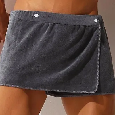 Mens Elastic Waist Bath Skirts Bathrobes Sauna Spa Towel Body Wrap With Pockets • $11.99