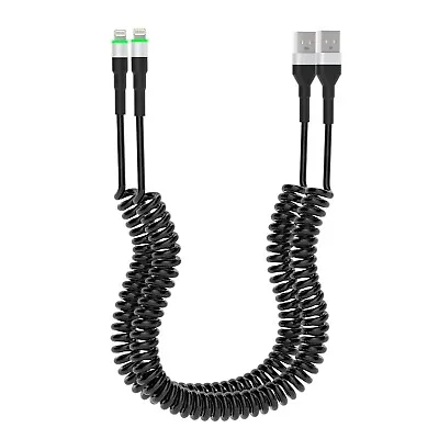 Coiled IPhone Cable 2 Pack Apple Carplay Coiled USB To Cable With LED • £7.99