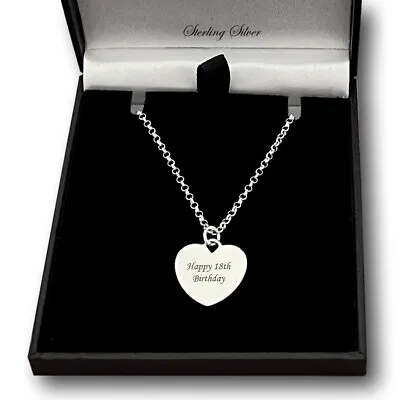 £25.99 • Buy Engraved 925 Silver Heart Necklace, Personalised Gift 18th, 21st, 30th Birthday