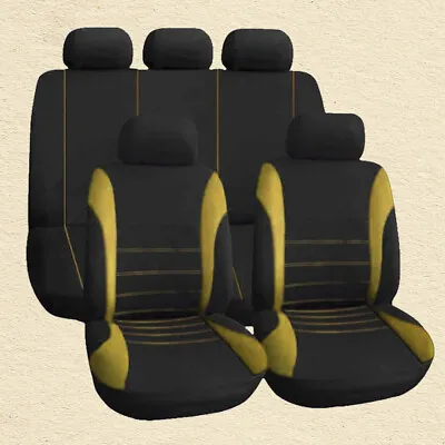 Full Set Yellow Car Seat Cover Polyester Fabric Front Rear Seat Protector Mat • $47.23