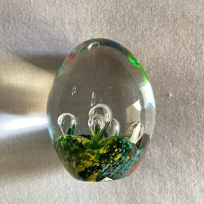 Art Glass Egg Shaged Paperweight Deep Sea Large Bubbles Multicolored • $8.50