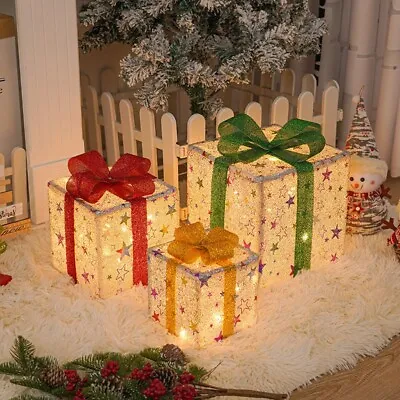 $31.59 • Buy 3PCS Christmas Lights Gift Box Outdoor Indoor Decor Party Decoration Ornaments
