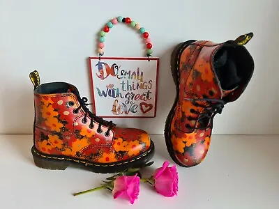 Dr Martens 101 6 Eye Vintage England Floral Flower Boots Sienna Miller UK4 EU37 • £179