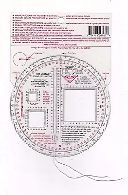 RM PRODUCTS Military Round Protractor (Red) SCALES: 1:25k / 1:50k / 1:100k • $9.95