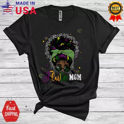 Flute Mom Mardi Gras Messy Afro Bun Hair Women Black African Musical T-Shirt • $14.36