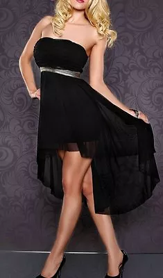 Sexy Miss Ladies Mullet Chiffon Mini Dress Bandeau Dress 34/36/38 Black Gold • $34.12