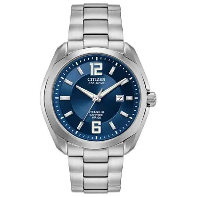 Citizen Men's Titanium Sapphire EcoDrive Silver Tone Blue Luminescent Dial Watch • $250