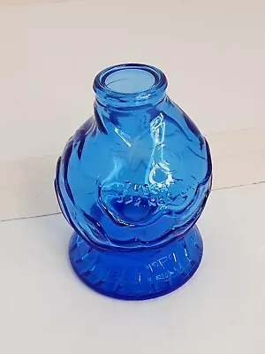 Vintage Wheaton NJ Glass Small 3  Cobalt Blue  Catarrah Cure  Fish Bottle • $15