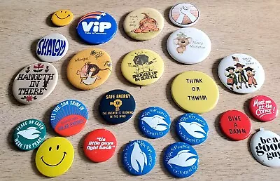 Vintage Pin And Button 23 Pc Lot 60s 70s 80s  World Peace Solar Energy Novelty  • $10