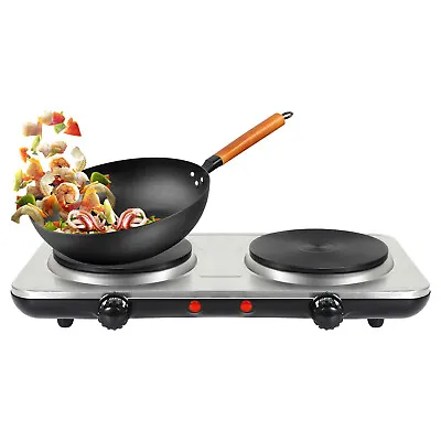 Double Hob Electric Hot Plate Stove Frying Pan Hotplate Kitchen Cooking 2000W UK • £24.99