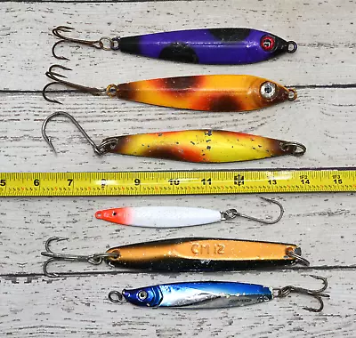 Lot Of 6 Vintage Ocean Fishing Jigs Lures Metal 2oz To 10oz Brad's CM12 + • $13.64