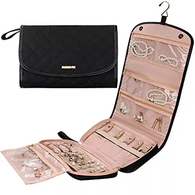 Travel Jewelry Organizer Roll With Zipper Pockets Large Hanging Jewelry Roll Bag • $21.25