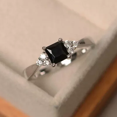 2Ct Princess Cut Black Diamond Engagement Ring 14K White Gold Finish Size J-T • £94