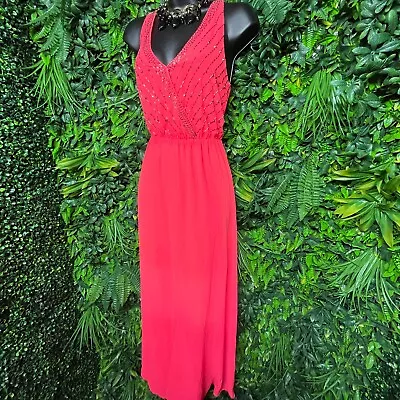 Women Dress Medium Neon Coral Orange Flowy Beaded Accent The Clothing Co 1274 • $22