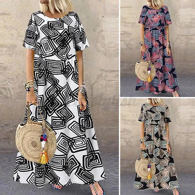 ZANZEA Women Plus Size Long Maxi Shirt Dress Short Sleeve Baggy A-Line Pullover • $29.69