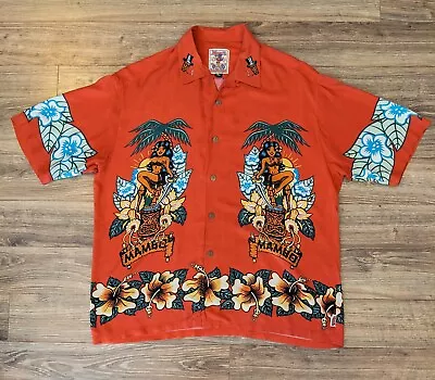 VTG Mambo Loud Shirt Club Mambo Skull Pinup Pirate Girl Hawaiian - XL Read! • $229.97