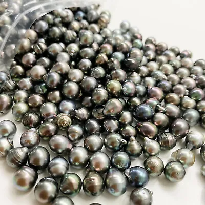 $60 • Buy 10 Pcs Tahitian Loose Pearls Undrilled 9mm Circle Drop Baroque Light Medium Dark