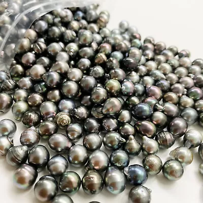$60 • Buy 10 Pcs Tahitian Loose Pearls Undrilled 9mm Circle Drop Baroque Light Medium Dark